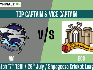 AM vs BOS Top 3 Captain Pick 17th Match, Shpageeza T20 (29th July 2025)
