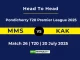 MMS vs KAK Player Battle & Head to Head Team Pondicherry T20 Premier League 2025