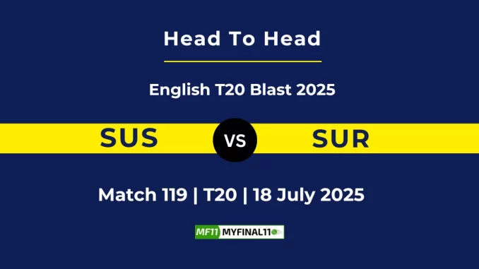 SUS vs SUR Player Battle & Head to Head Team English T20 Blast 2025