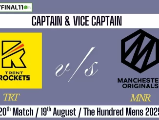 TRT vs MNR Top 3 Captain Pick 20th Match (19th August) Hundred 2025
