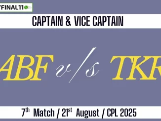ABF vs TKR Top 3 Captain Pick 7th Match, 21st August