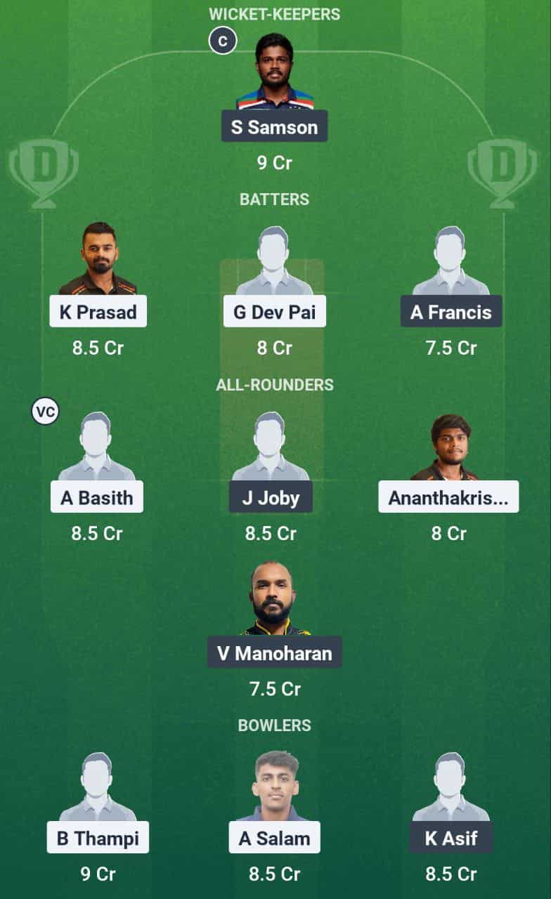 Adani Trivandrum Royals vs Kochi Blue Tigers Best Dream11 Team